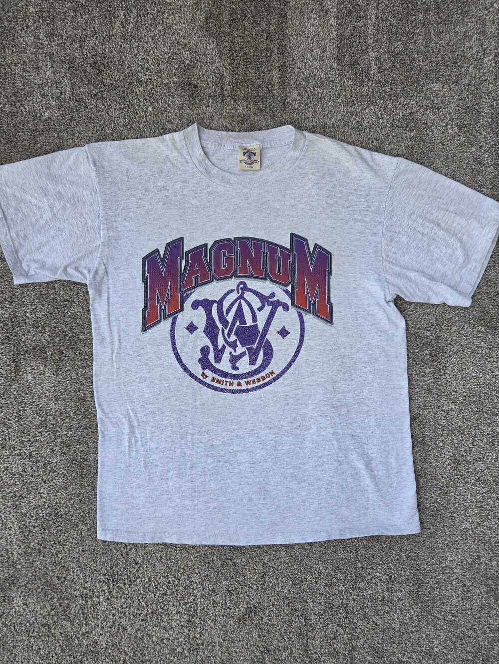 Vintage 90s Smith & Wesson Firearms Magnum Graphic Tee Shirt Gray RARE Mens XL